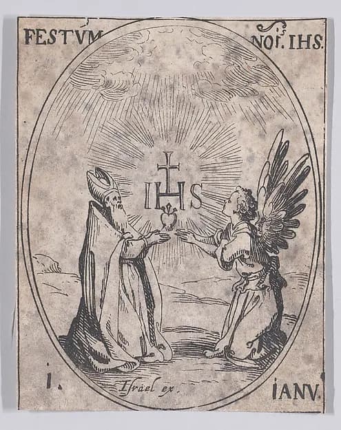La Fête du Nom de Jésus (The Feast of the Name of Jesus), January 1st, from "Les Images De Tous Les Saincts et Saintes de L'Année" (Images of All of the Saints and Feast Days of the Year) by Jacques Callot depicting John 1