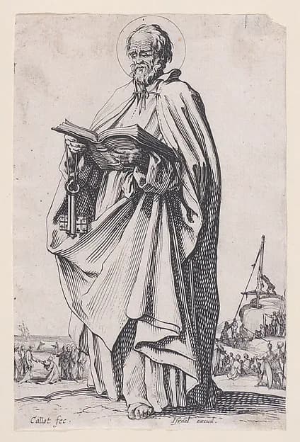 Christ, The Savior, from "Les Grands Apôtres Debout, Représentant Le Sauveur, La Bienheureuse Marie et Les Saints Apôtres" (The Large Standing Apostles, Representing The Savior, The Blessed Mary and The Apostles) by Jacques Callot depicting John 1