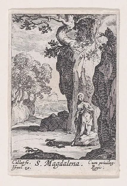 The Repentant Mary Magdalen, from "Les Pénitents et Pénitentes" (The Penitents) by Jacques Callot depicting Luke 7