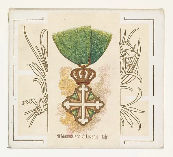 Saint Maurice and Saint Lazarus, Italy, from the World's Decorations series (N44) for Allen & Ginter Cigarettes by Allen & Ginter depicting John 11