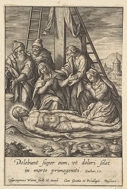 The Lamentation by Hieronymus (Jerome) Wierix depicting Mark 15