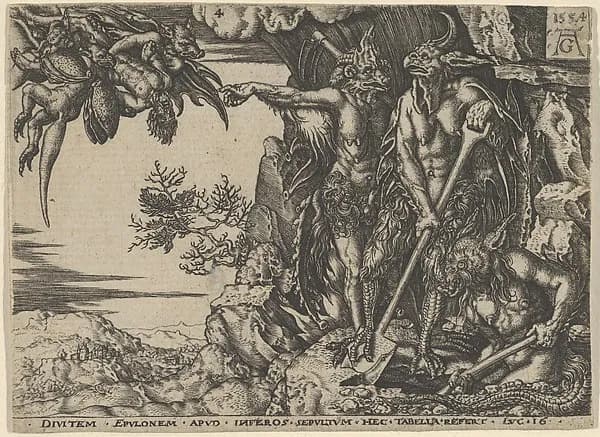 Copy of The Rich Man Transported to Hell, from "The Parable of the Rich Man and Lazarus" by Heinrich Aldegrever depicting John 11