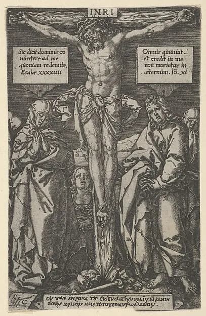 Christ on the Cross by Heinrich Aldegrever depicting Matthew 3