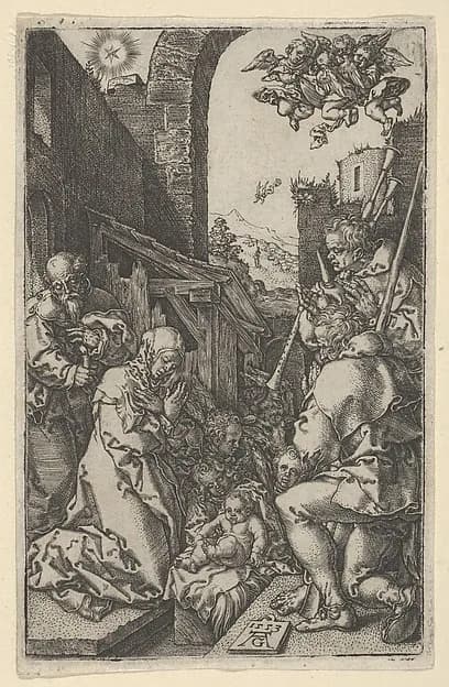 The Adoration of the Shepherds by Heinrich Aldegrever depicting Luke 2
