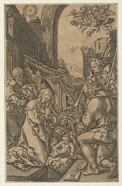 Copy of The Adoration of the Shepherds by Heinrich Aldegrever depicting Luke 2