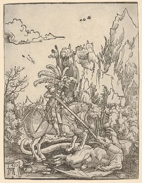 Saint George Killing the Dragon by Albrecht Altdorfer depicting Revelation 12