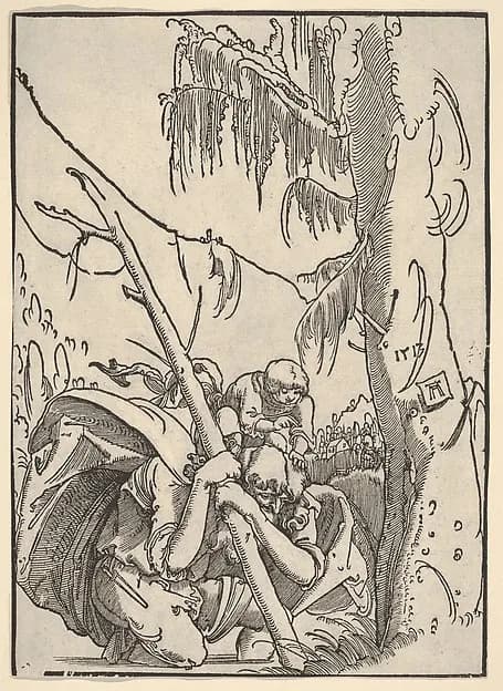 Saint Christopher Carrying the Infant Christ by Albrecht Altdorfer depicting John 1