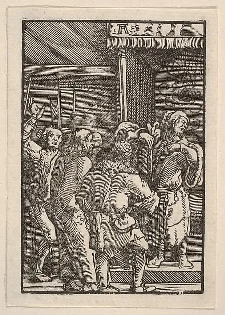 Christ Before Caiaphas, from "The Fall and Salvation of Mankind Through the Life and Passion of Christ" by Albrecht Altdorfer depicting Matthew 27