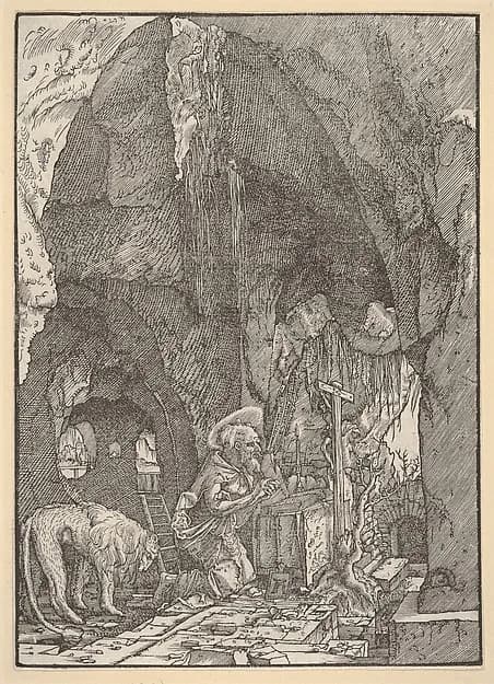 Saint Jerome in Penitence, in a Cave by Albrecht Altdorfer depicting Romans 8