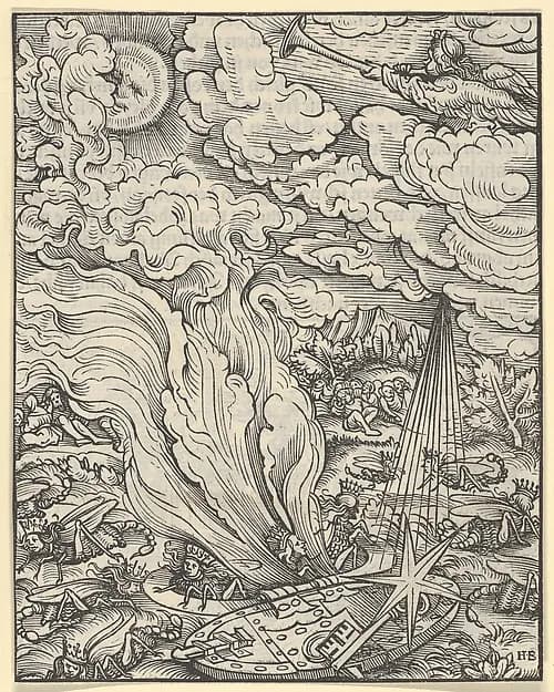 The Fifth Trombone, plate 8 from "The Apocalypse" by Hans Burgkmair depicting Revelation 1