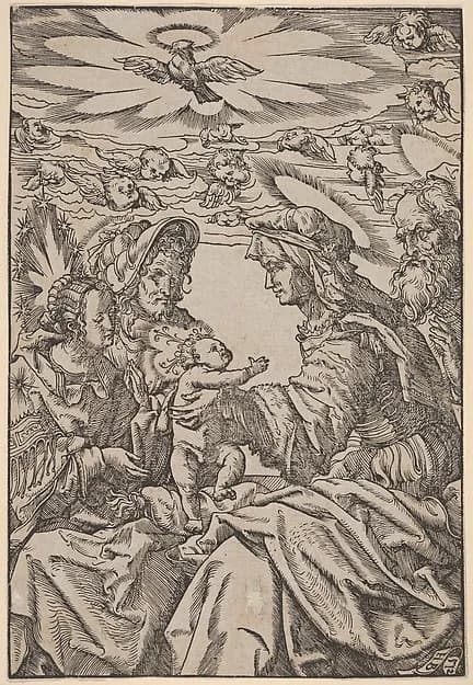 The Holy Family with Saint Anne and Saint Joachim by Hans Burgkmair depicting Luke 1