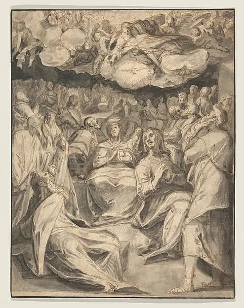 The Pentecost by Master of the Egmont Albums depicting Acts 2