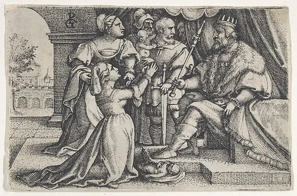 The Judgment of Solomon, from "Scenes from the Old Testament" by Georg Pencz depicting 1 Kings 3