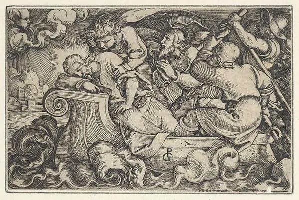 Christ Sleeping During the Storm on Lake Tiberias, from "The Story of Christ" by Georg Pencz depicting John 1