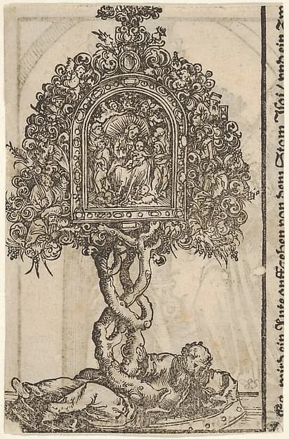 A Golden Reliquary with the Tree of Jesse, from the "Wittenberg Reliquaries" by Lucas Cranach the Elder depicting Luke 2