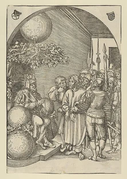 Christ before Herod, from "The Passion" by Lucas Cranach the Elder depicting Matthew 2