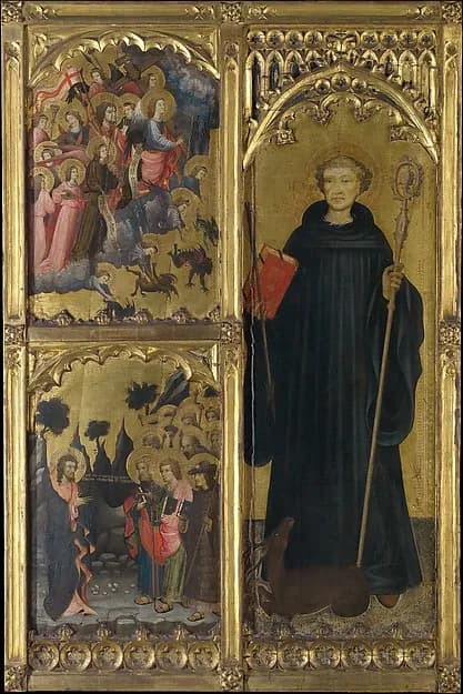 Saint Giles with Christ Triumphant over Satan and the Mission of the Apostles by Miguel Alcañiz (or Miquel Alcanyís) depicting John 1