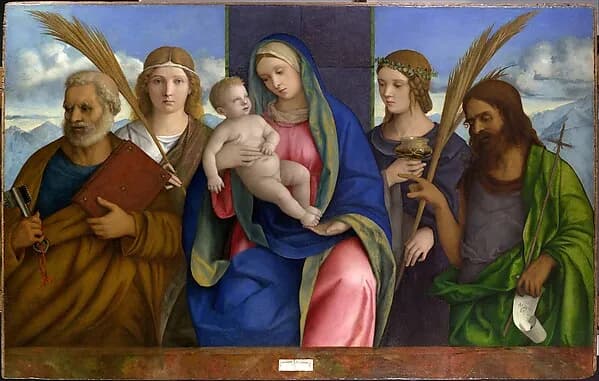 Madonna and Child with Saints by Giovanni Bellini depicting Luke 2