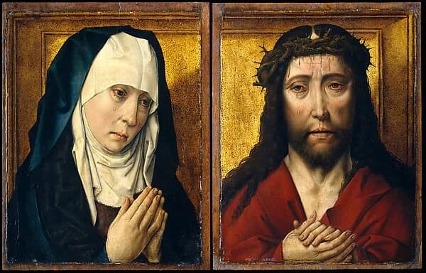 The Mourning Virgin; Christ Crowned with Thorns by Dieric Bouts depicting Luke 1