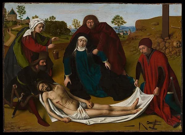 The Lamentation by Petrus Christus depicting Mark 15