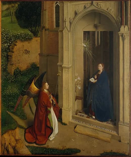 The Annunciation by Petrus Christus depicting Luke 1