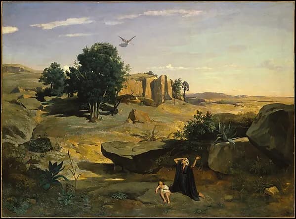 Hagar in the Wilderness by Camille Corot depicting Genesis 18