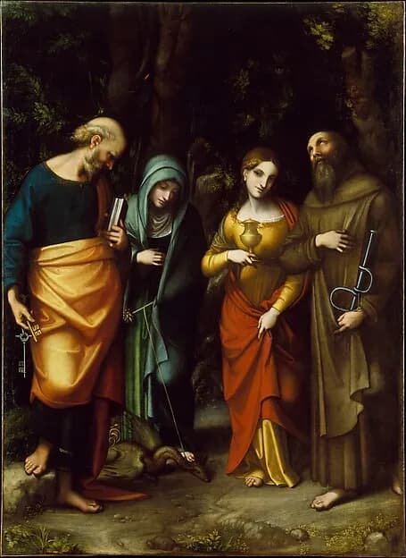 Saints Peter, Martha, Mary Magdalen, and Leonard by Correggio (Antonio Allegri) depicting Luke 7