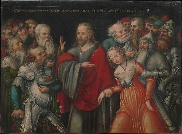 Christ and the Adulteress by Lucas Cranach the Younger and Workshop depicting John 1