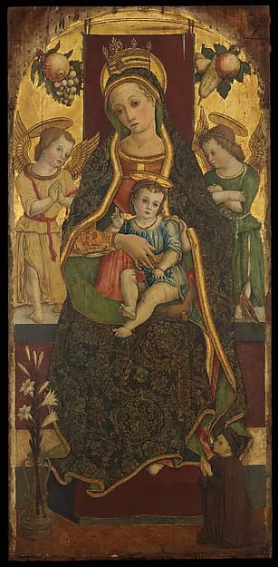 Madonna and Child Enthroned with Two Angels and a Donor by Vittore Crivelli depicting Luke 2