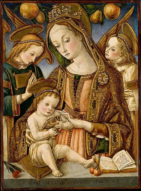 Madonna and Child with Two Angels by Vittore Crivelli depicting Luke 2