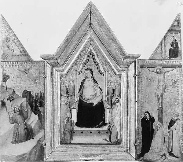 Madonna and Child Enthroned with Saints by Bernardo Daddi depicting Matthew 27