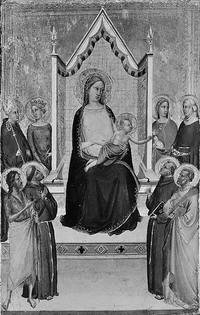 Madonna and Child Enthroned with Saints by Bernardo Daddi depicting Matthew 3