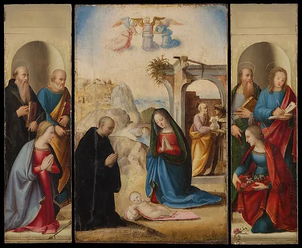 The Nativity with Saints by Ridolfo Ghirlandaio depicting Luke 2