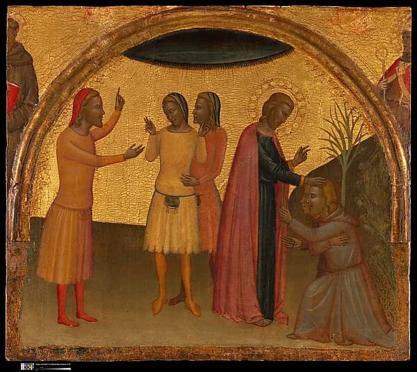 Saint John the Evangelist with Acteus and Eugenius by Francescuccio Ghissi (Francesco di Cecco Ghissi) depicting Revelation 1