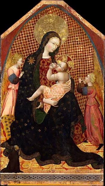 Madonna and Child with Two Angels and a Donor by Giovanni di Paolo (Giovanni di Paolo di Grazia) depicting Luke 2