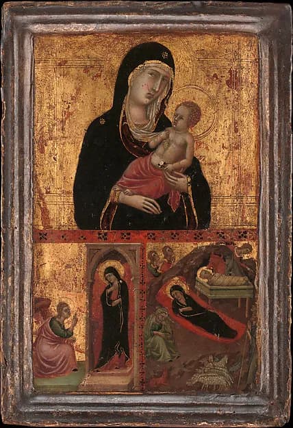 Madonna and Child with the Annunciation and the Nativity by Goodhart Ducciesque Master depicting Luke 1