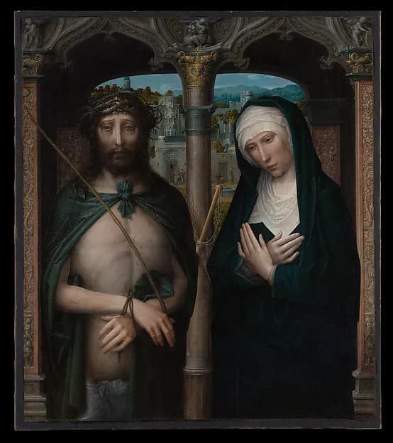 Christ Crowned with Thorns (Ecce Homo), and the Mourning Virgin (Mater Dolorosa) by Adriaen Isenbrant depicting John 19
