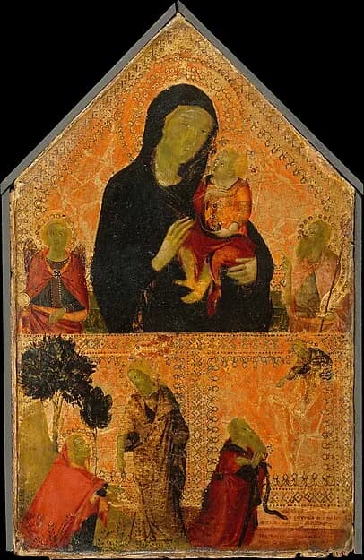Madonna and Child with Saints Michael and John the Baptist; The Noli Me Tangere; The Conversion of Saint Paul by Italian (Pisan) Painter depicting Matthew 3