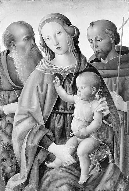 Madonna and Child with Saints Jerome and Francis by Italian (Umbrian) Painter depicting Romans 8