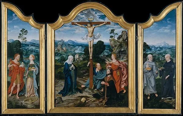 The Crucifixion with Saints and a Donor by Joos van Cleve depicting Matthew 27