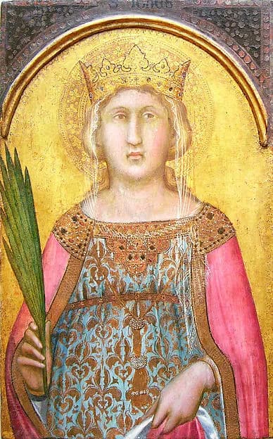 Saint Catherine of Alexandria by Pietro Lorenzetti depicting Romans 8
