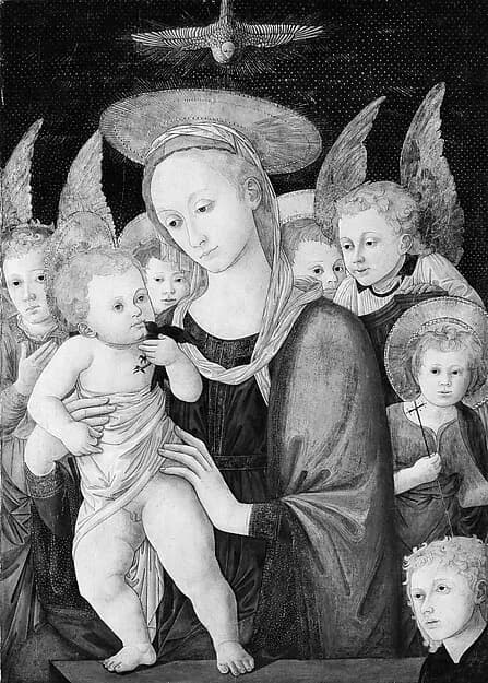 Madonna and Child with the Infant Saint John the Baptist and Angels by Master called Pseudo-Pier Francesco Fiorentino depicting Matthew 3