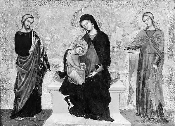 Madonna and Child Enthroned with Saints James Minor and Lucy by Marco di Paolo Veneziano depicting Luke 2