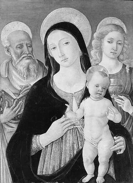 Madonna and Child with Saints Jerome and Mary Magdalen by Matteo di Giovanni di Bartolo depicting Luke 7