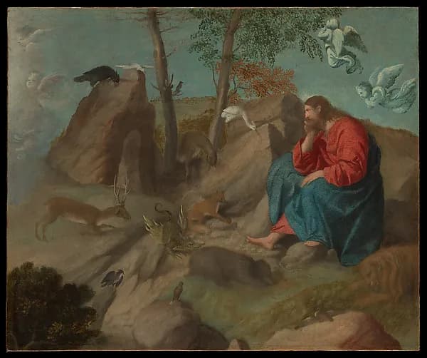 Christ in the Wilderness by Moretto da Brescia (Alessandro Bonvicino) depicting Luke 4