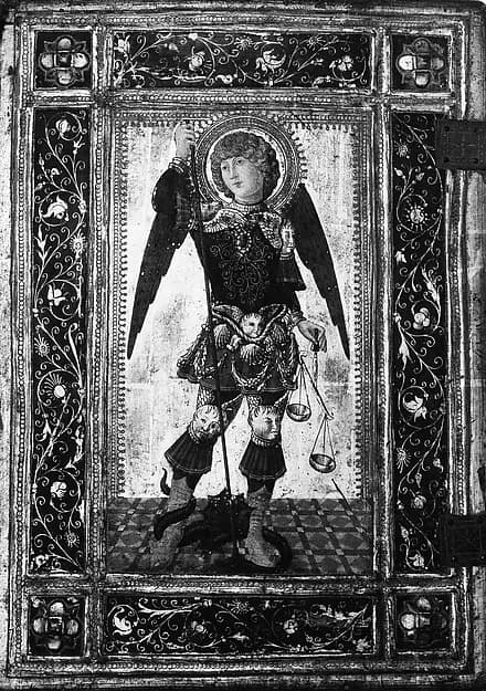 Saint Michael by Neroccio de' Landi depicting Revelation 12