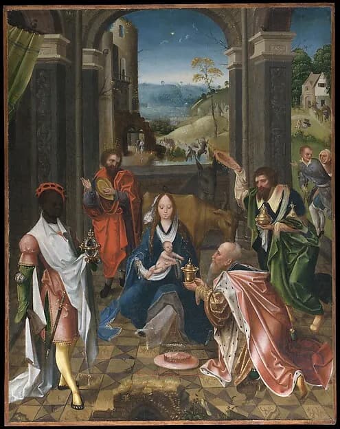 The Adoration of the Magi by Netherlandish (Antwerp Mannerist) Painter depicting Matthew 2