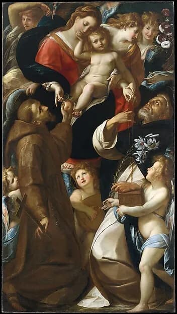 Madonna and Child with Saints Francis and Dominic and Angels by Giulio Cesare Procaccini depicting Luke 2
