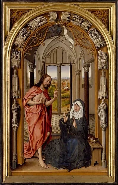 Christ Appearing to His Mother by Juan de Flandes depicting Luke 1