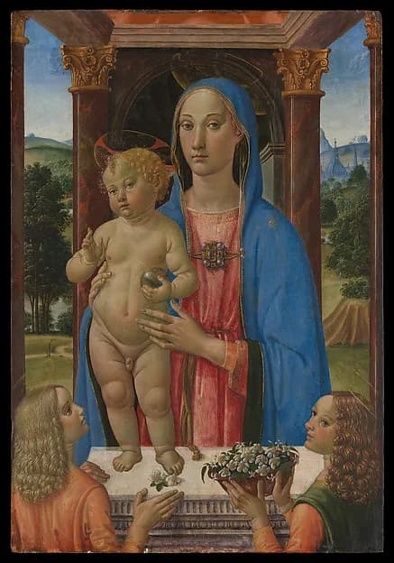 Madonna and Child with Two Angels by Cosimo Rosselli depicting Luke 2
